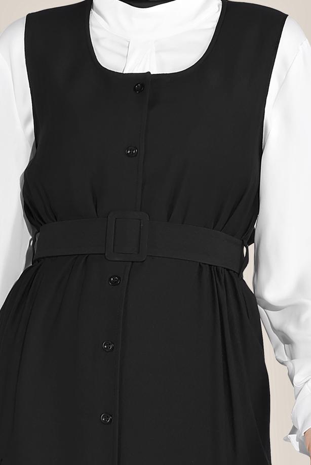 Tesettür giyim  BOYDAN DÜĞMELİ KEMERLİ JİLE 40690 - TRENDTESETTÜR