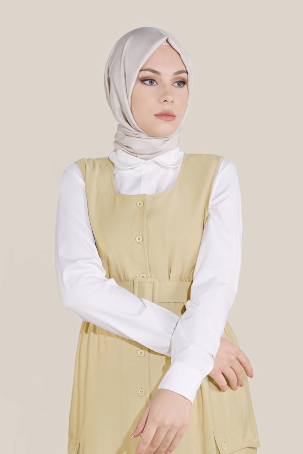 Tesettür giyim  BOYDAN DÜĞMELİ KEMERLİ JİLE 40690 - TRENDTESETTÜR