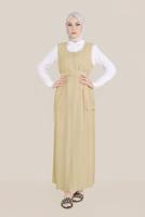 Hijab clothing BEIGE BUTTON TRIMMED BELTED GILET T 40690