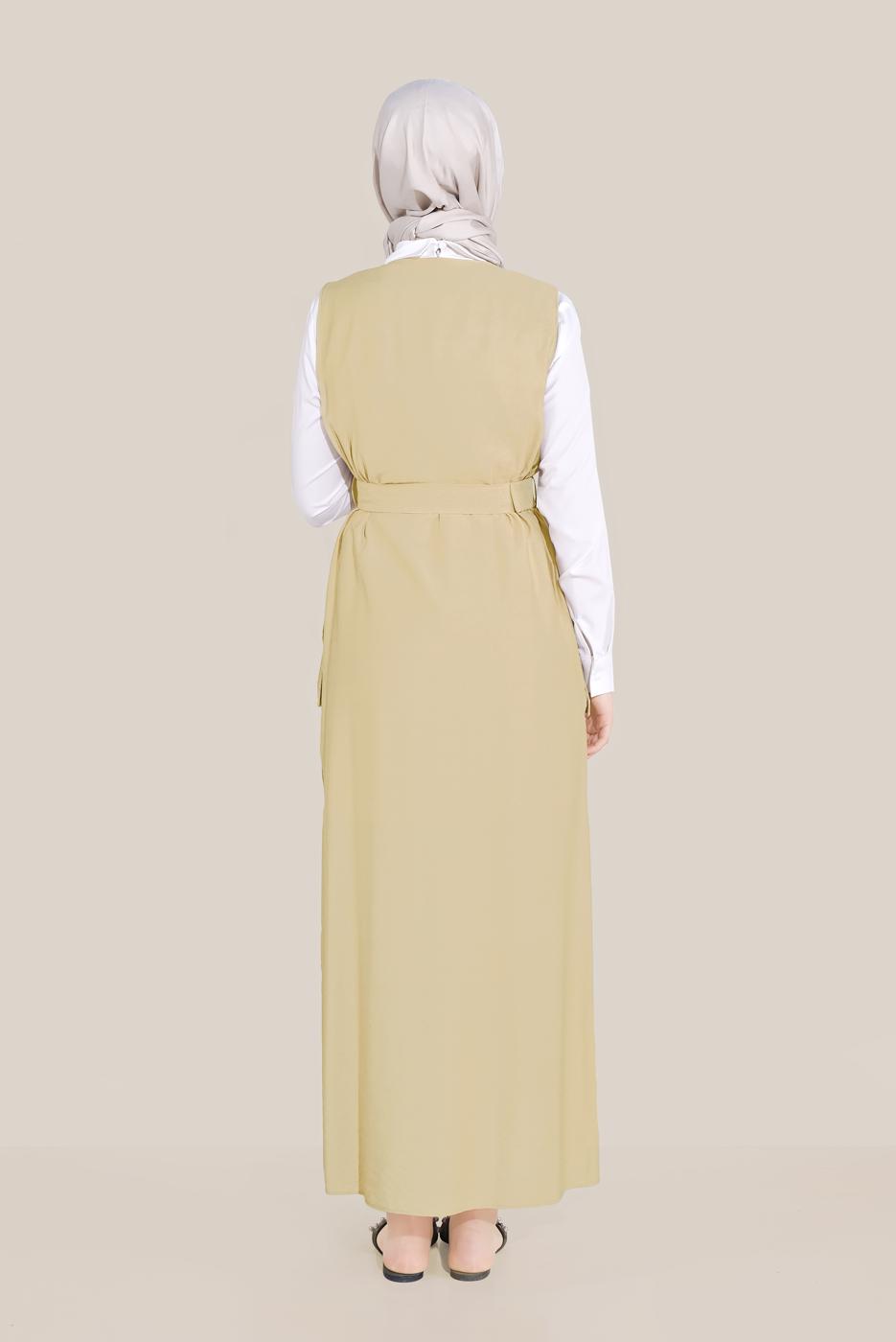 Hijab clothing BEIGE BUTTON TRIMMED BELTED GILET T 40690