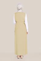 Hijab clothing BEIGE BUTTON TRIMMED BELTED GILET T 40690