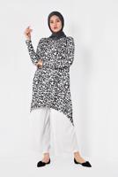Hijab clothing BLACK ALVİNA ASYMMETRIC CUT LEOPARD PATTERN TUNIC 4918 