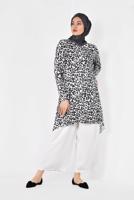 Hijab clothing BLACK ALVİNA ASYMMETRIC CUT LEOPARD PATTERN TUNIC 4918 