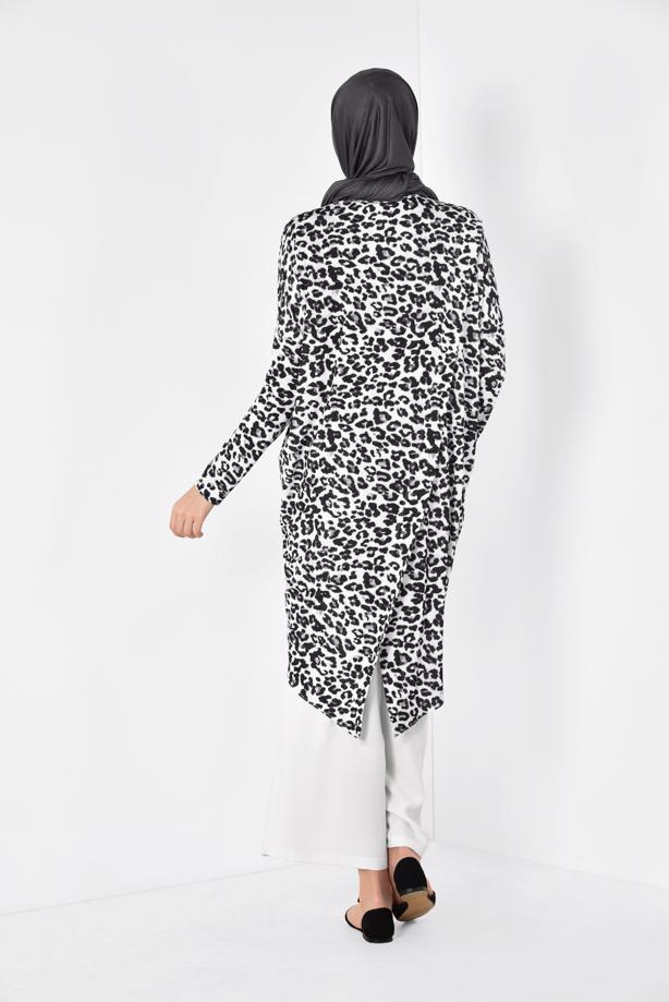 Tesettür giyim  ALVİNA ASİMETRİK KESİM LEOPAR DESEN TUNİK 4918  - TRENDTESETTÜR
