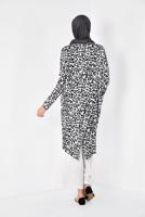 Hijab clothing BLACK ALVİNA ASYMMETRIC CUT LEOPARD PATTERN TUNIC 4918 