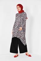 Vêtements hijab NOIR ALVİNA TUNIQUE MOTIF LÉOPARD COUPE ASYMÉTRIQUE 4918
