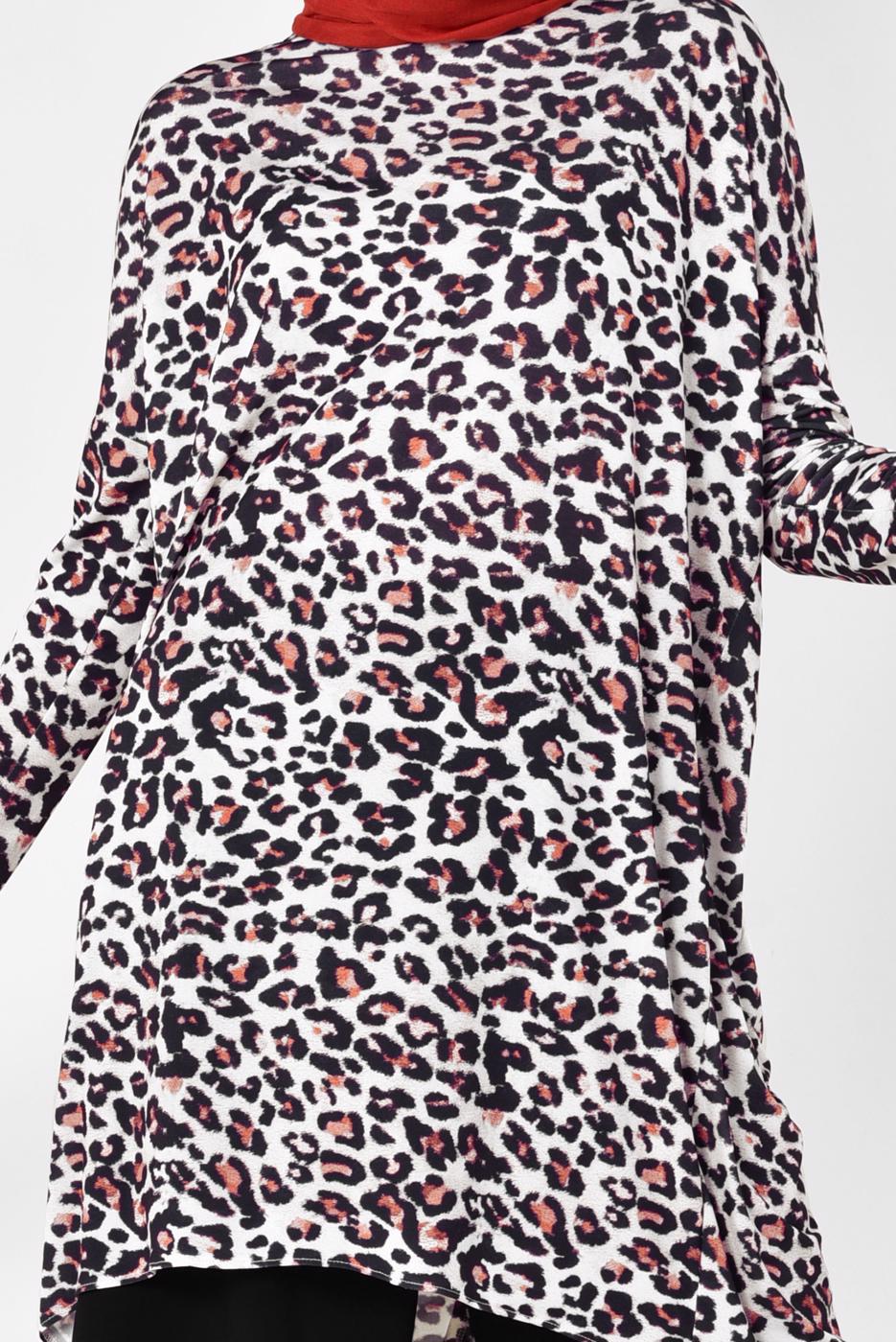 Vêtements hijab NOIR ALVİNA TUNIQUE MOTIF LÉOPARD COUPE ASYMÉTRIQUE 4918