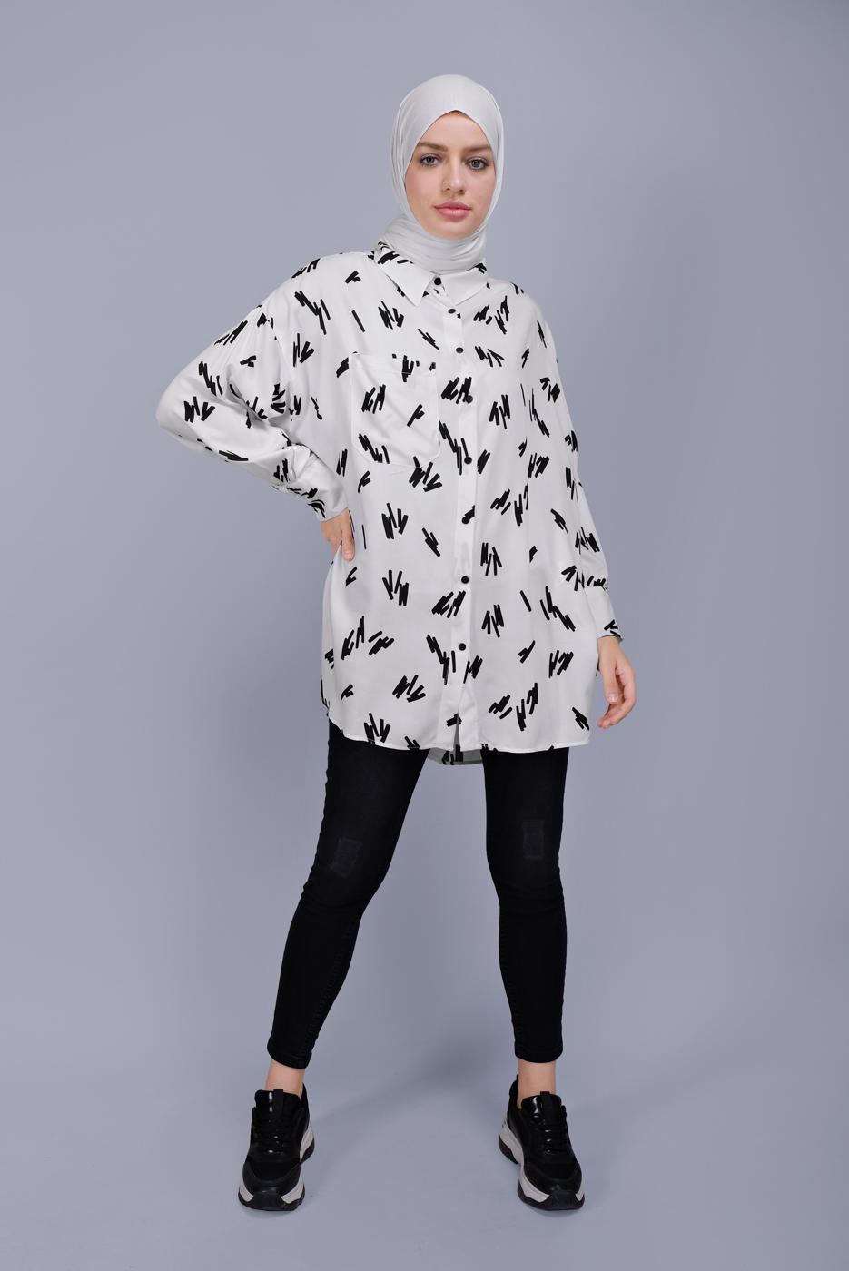 Vêtements hijab ÉCRU TUNIQUE À MOTIFS 50112-1 
