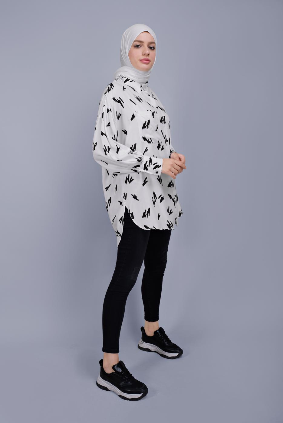 Vêtements hijab ÉCRU TUNIQUE À MOTIFS 50112-1 