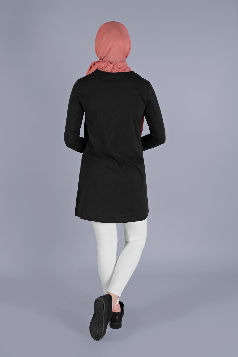 Vêtements hijab NOIR TUNIQUE EN COTON 8206 