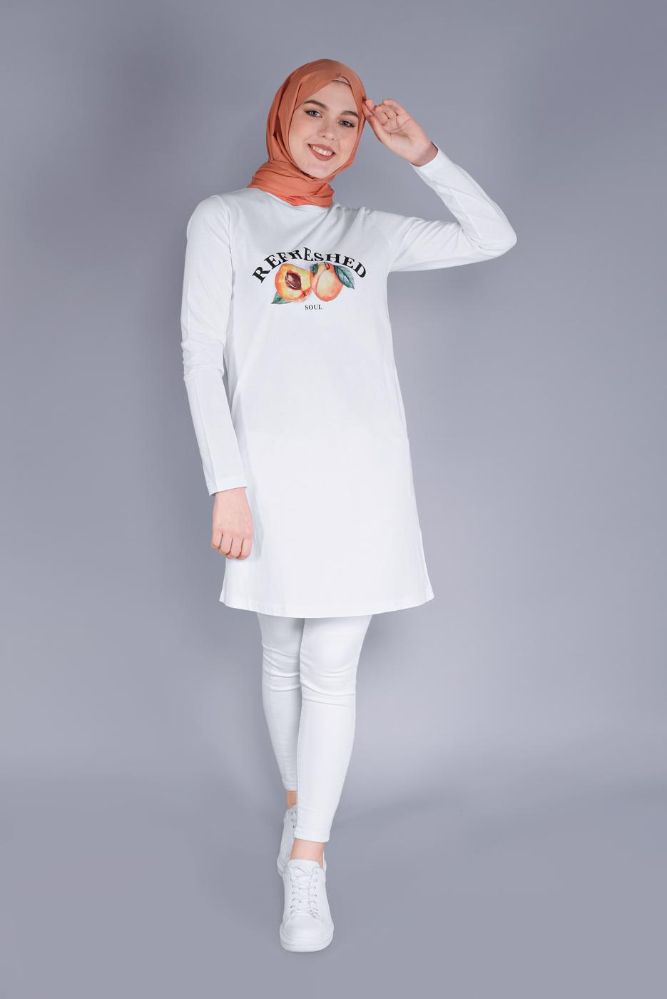 Hijab clothing WHITE COTTON TUNIC  8206 
