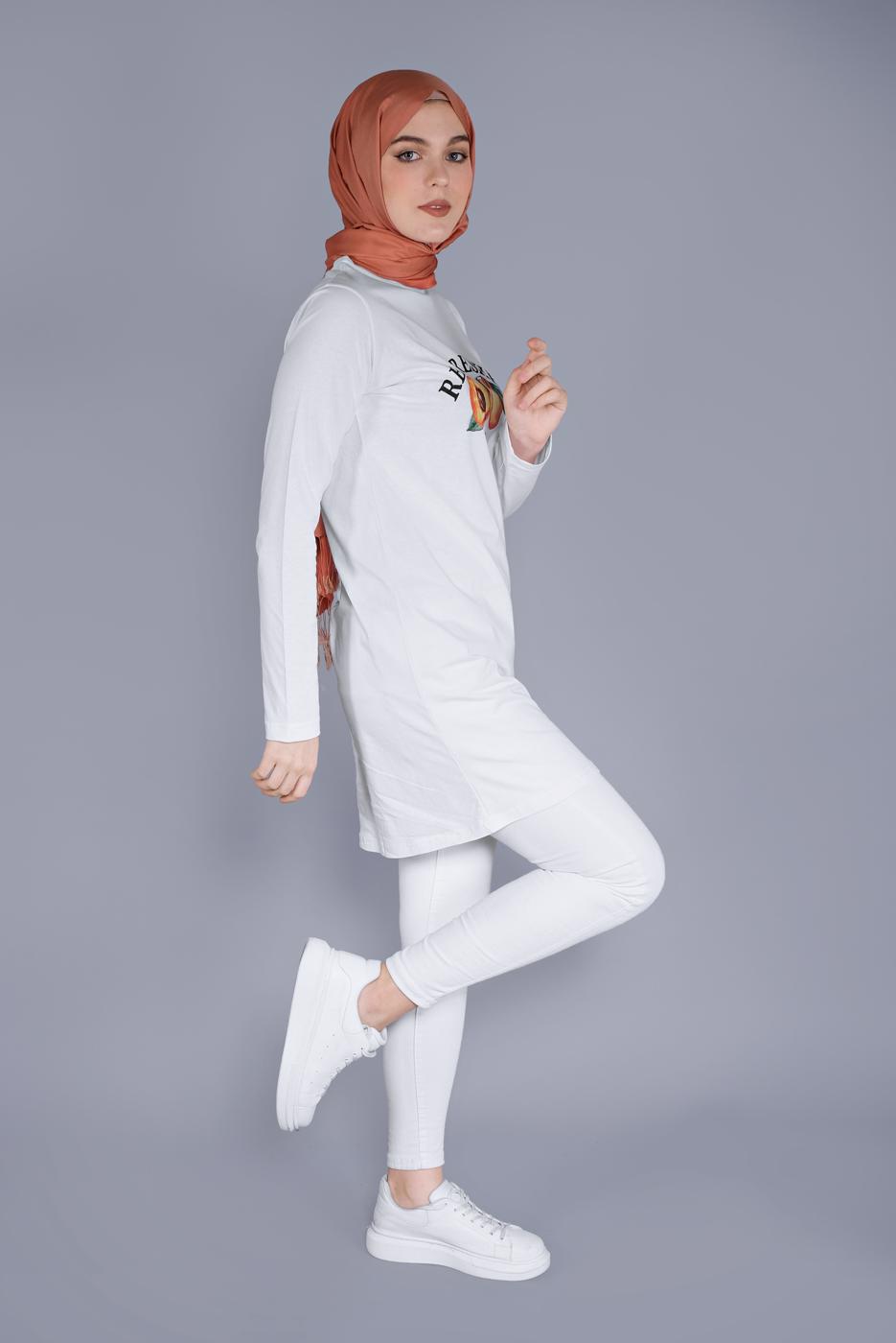 Hijab clothing WHITE COTTON TUNIC  8206 
