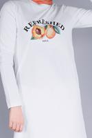 Tesettür giyim BEYAZ BASKILI  PAMUKLU TUNİK  8206 