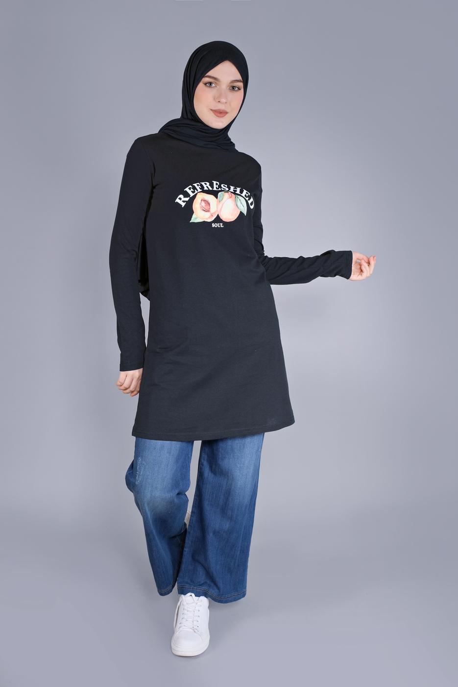 Hijab clothing NAVY BLUE COTTON TUNIC  8206 