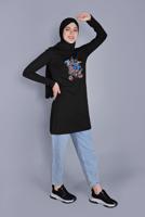 Tesettür giyim SİYAH MİX DESENLİ PAMUKLU TUNİK 9206  