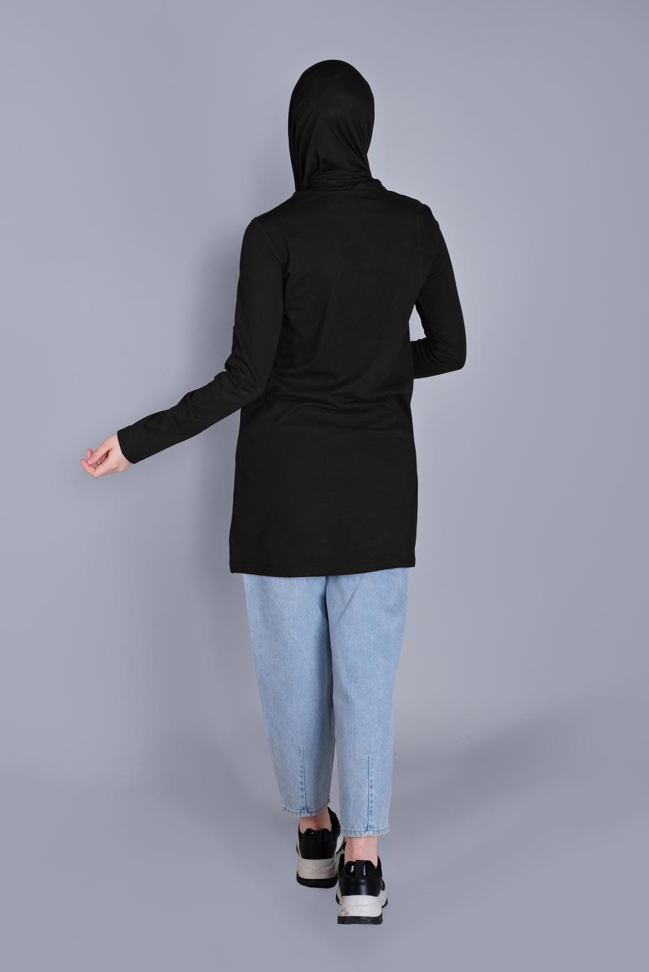 Vêtements hijab NOIR TUNIQUE EN COTON À MOTIFS MÉLANGÉS  9206  