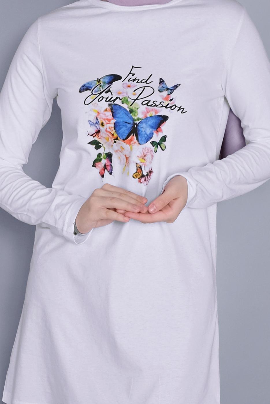 Hijab clothing WHITE MIX PATTERNED COTTON TUNIC 9206  