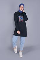 Vêtements hijab BLEU MARINE TUNIQUE EN COTON À MOTIFS MÉLANGÉS  9206  
