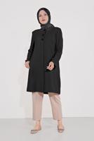 Hijab clothing BLACK ALVİNA EMBROIDERY DETAIL BUTTONED TRENCH COAT T 10234