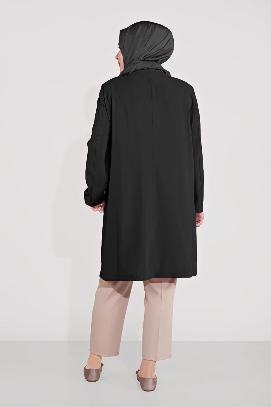 Hijab clothing BLACK ALVİNA EMBROIDERY DETAIL BUTTONED TRENCH COAT T 10234