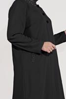 Hijab clothing BLACK ALVİNA EMBROIDERY DETAIL BUTTONED TRENCH COAT T 10234