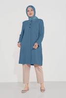 Hijab clothing NAVY BLUE ALVİNA EMBROIDERY DETAIL BUTTONED TRENCH COAT T 10234