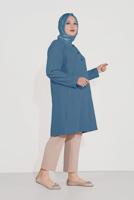 Hijab clothing NAVY BLUE ALVİNA EMBROIDERY DETAIL BUTTONED TRENCH COAT T 10234