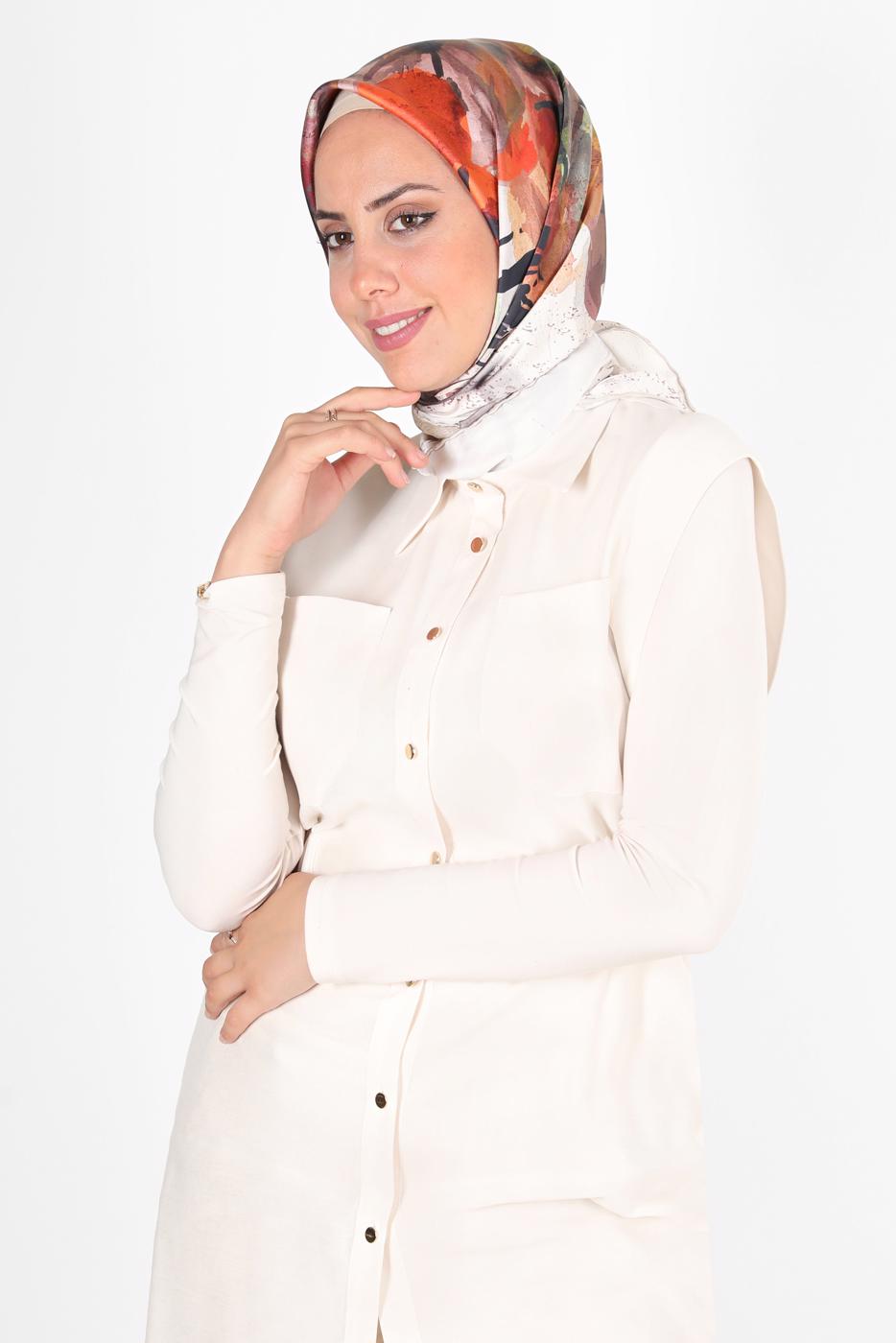 Tesettür giyim BEJ ALVİNA DİJİTAL SURA EŞARP 8118 