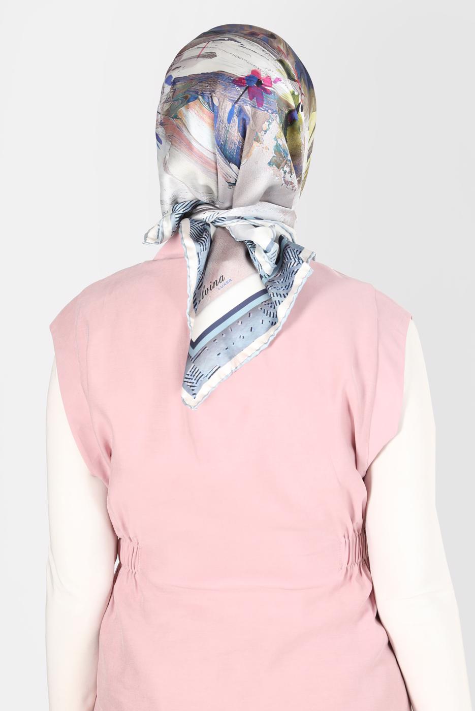 Tesettür giyim GRİ ALVİNA DİJİTAL SURA EŞARP T 8120