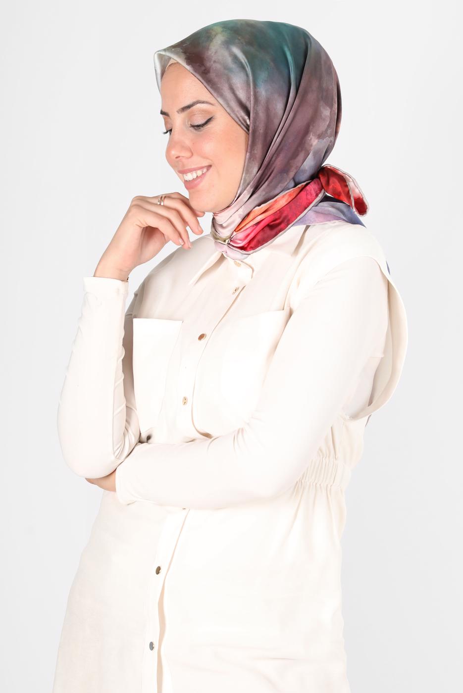 Tesettür giyim VİZON ALVİNA DİJİTAL SURA EŞARP T 8122