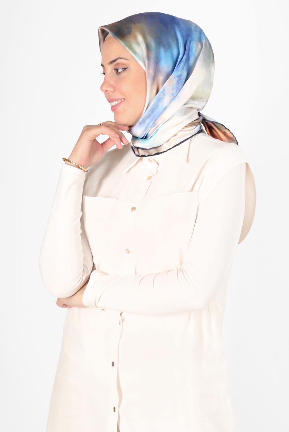 Tesettür giyim LACİVERT ALVİNA DİJİTAL SURA EŞARP T 8122