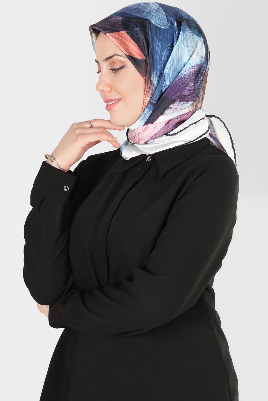 Tesettür giyim LACİVERT ALVİNA DİJİTAL SURA EŞARP T 8123