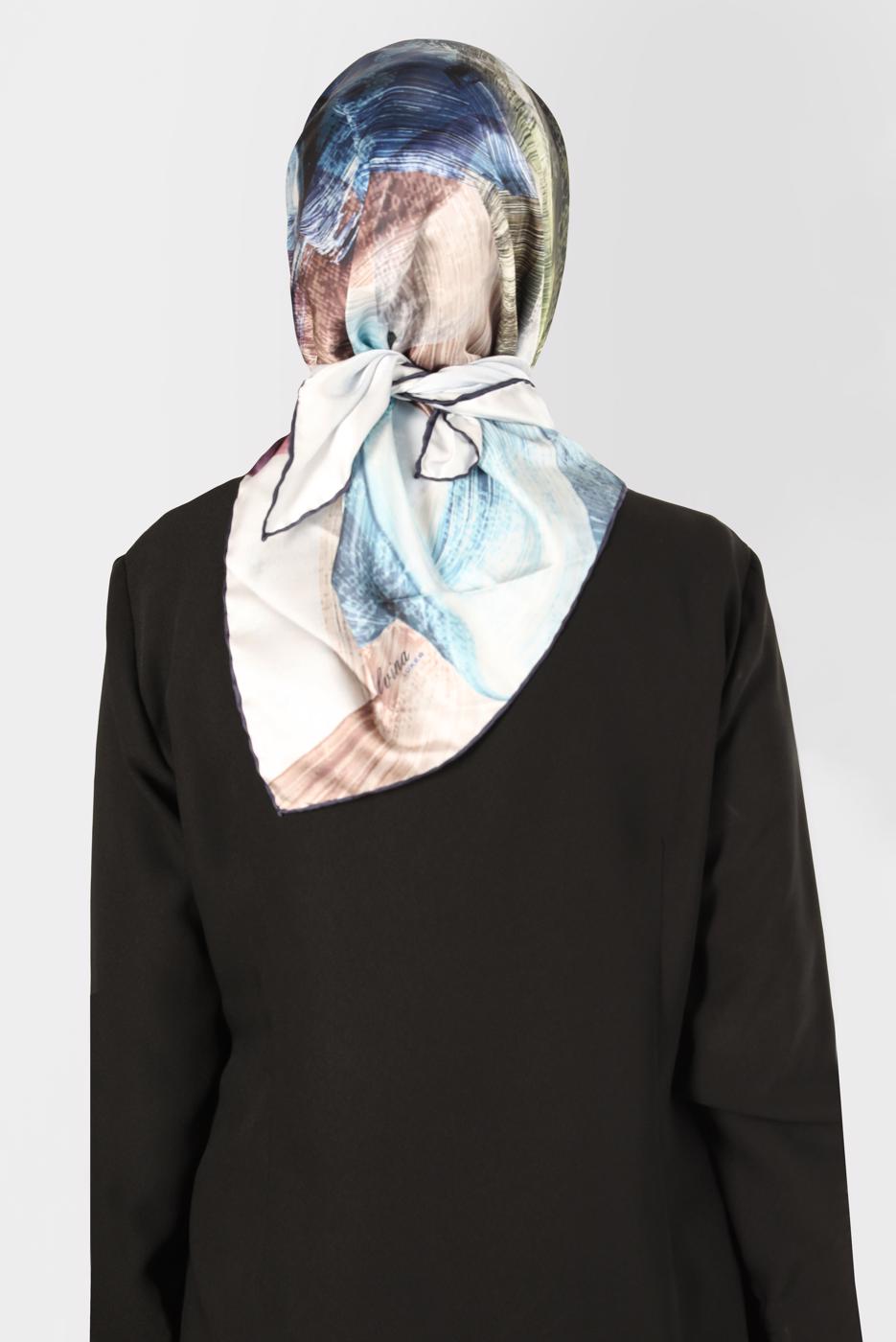 Tesettür giyim LACİVERT ALVİNA DİJİTAL SURA EŞARP T 8123