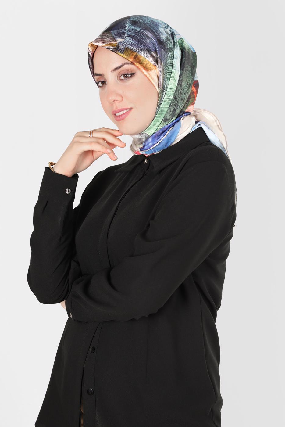 Tesettür giyim PUDRA ALVİNA DİJİTAL SURA EŞARP T 8123