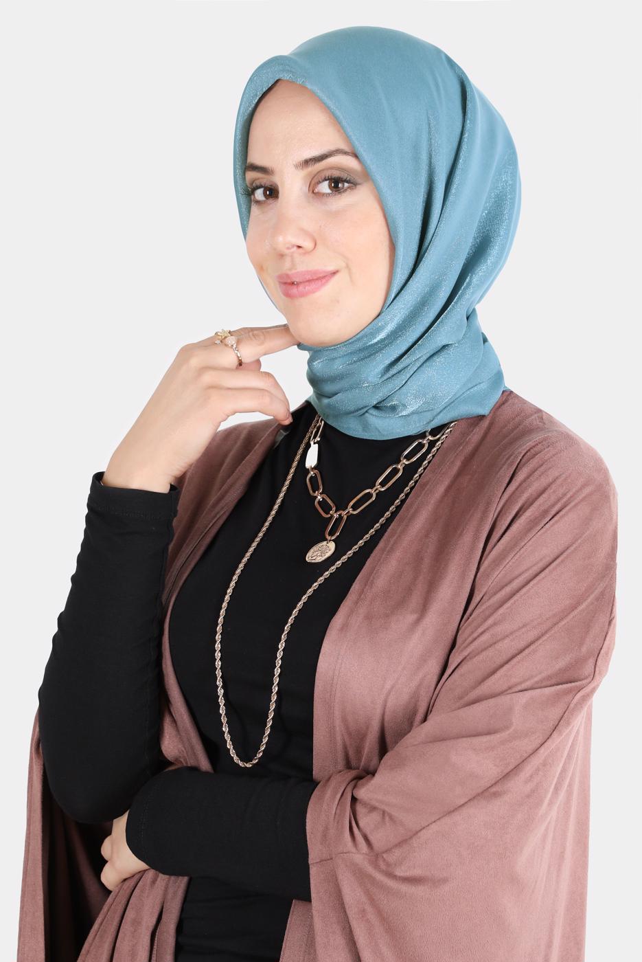 Tesettür giyim MAVİ ALVİNA PARILTI BANTLI ŞAL T 8126