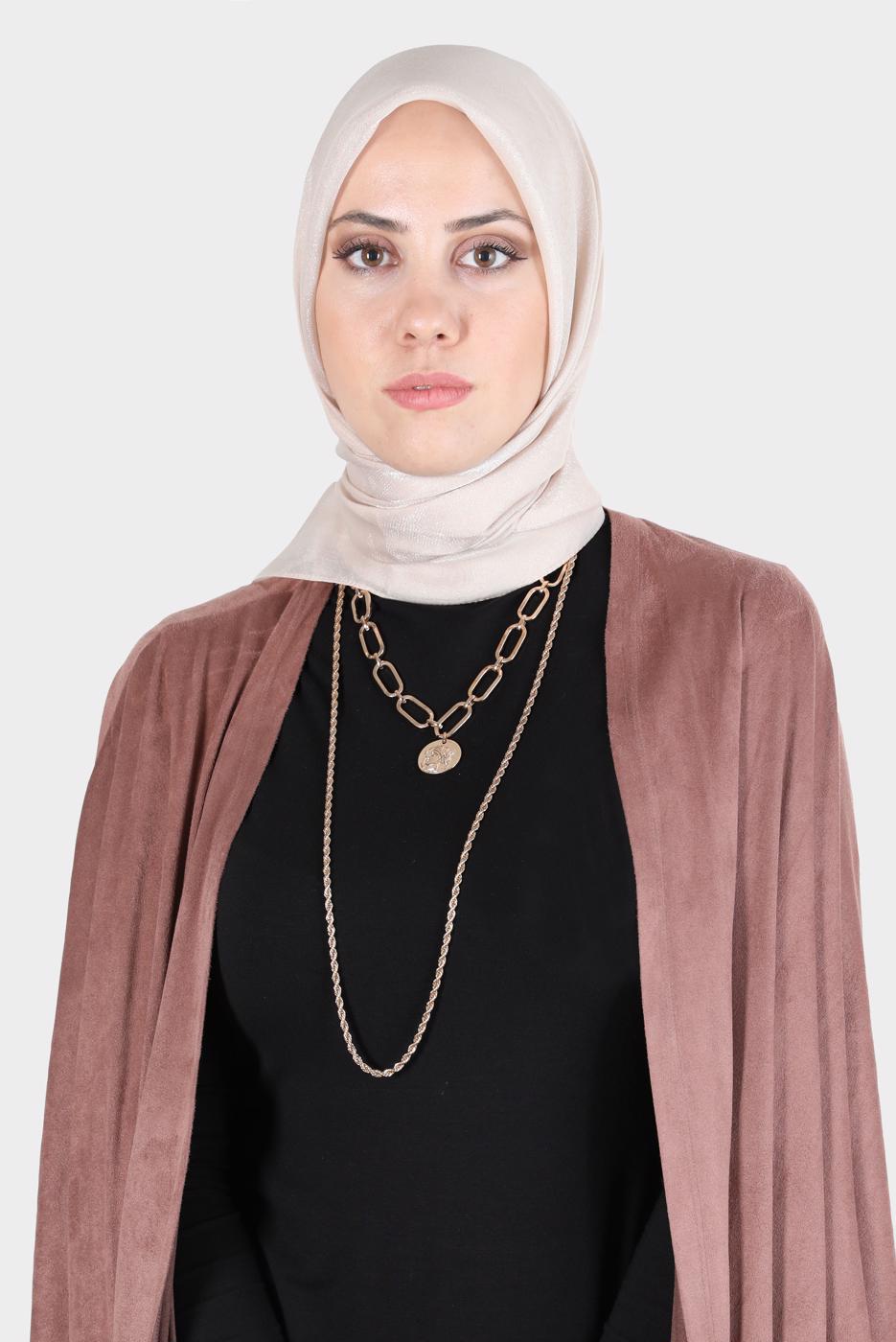 Tesettür giyim BEJ ALVİNA PARILTI BANTLI ŞAL T 8126