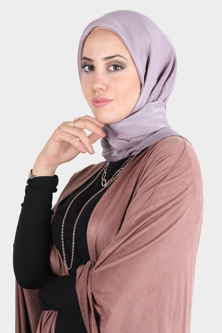 Tesettür giyim MOR ALVİNA PARILTI BANTLI ŞAL T 8126