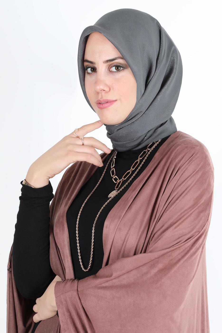 Tesettür giyim GRİ ALVİNA PARILTI BANTLI ŞAL T 8126