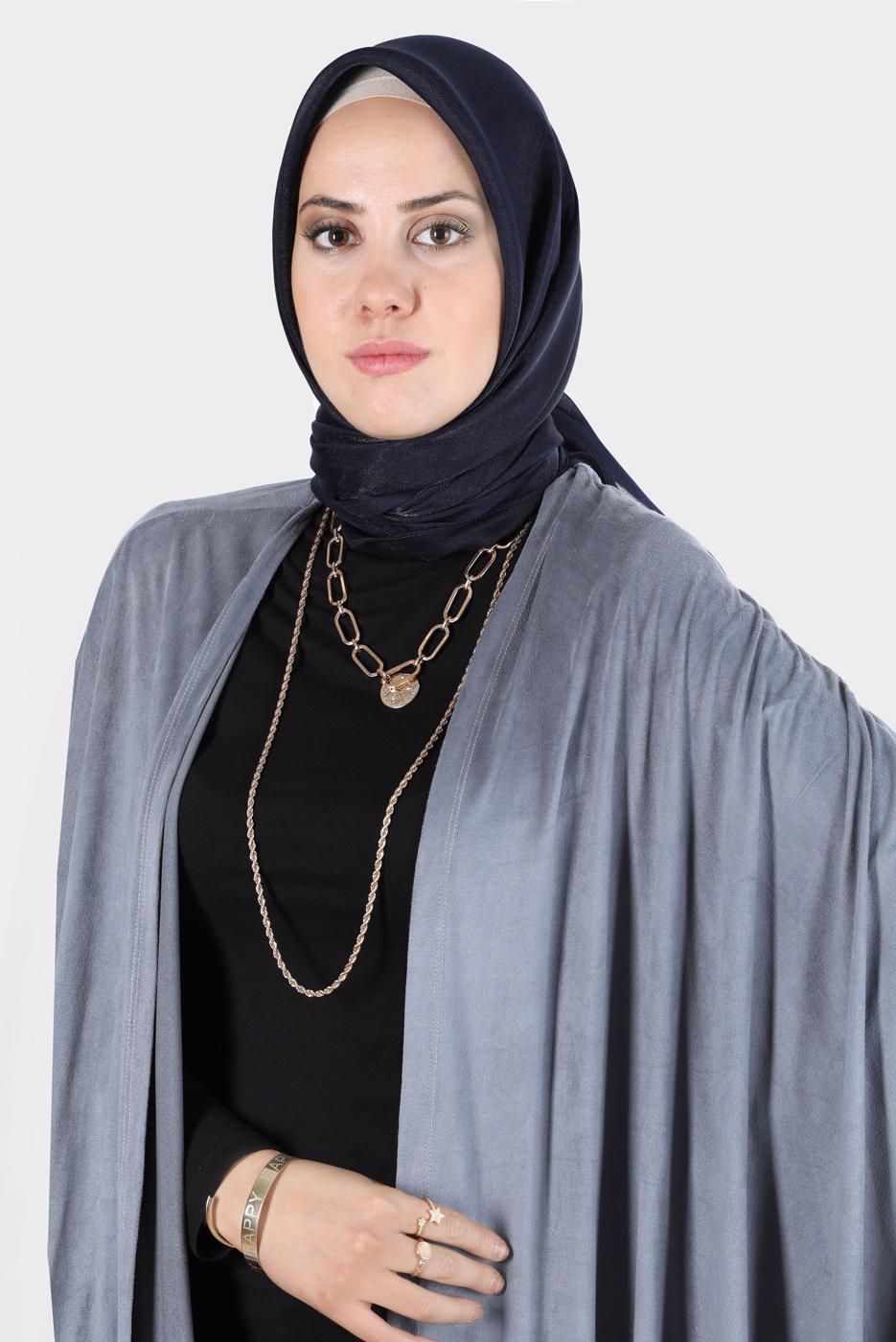 Tesettür giyim LACİVERT ALVİNA PARILTI BANTLI ŞAL T 8126