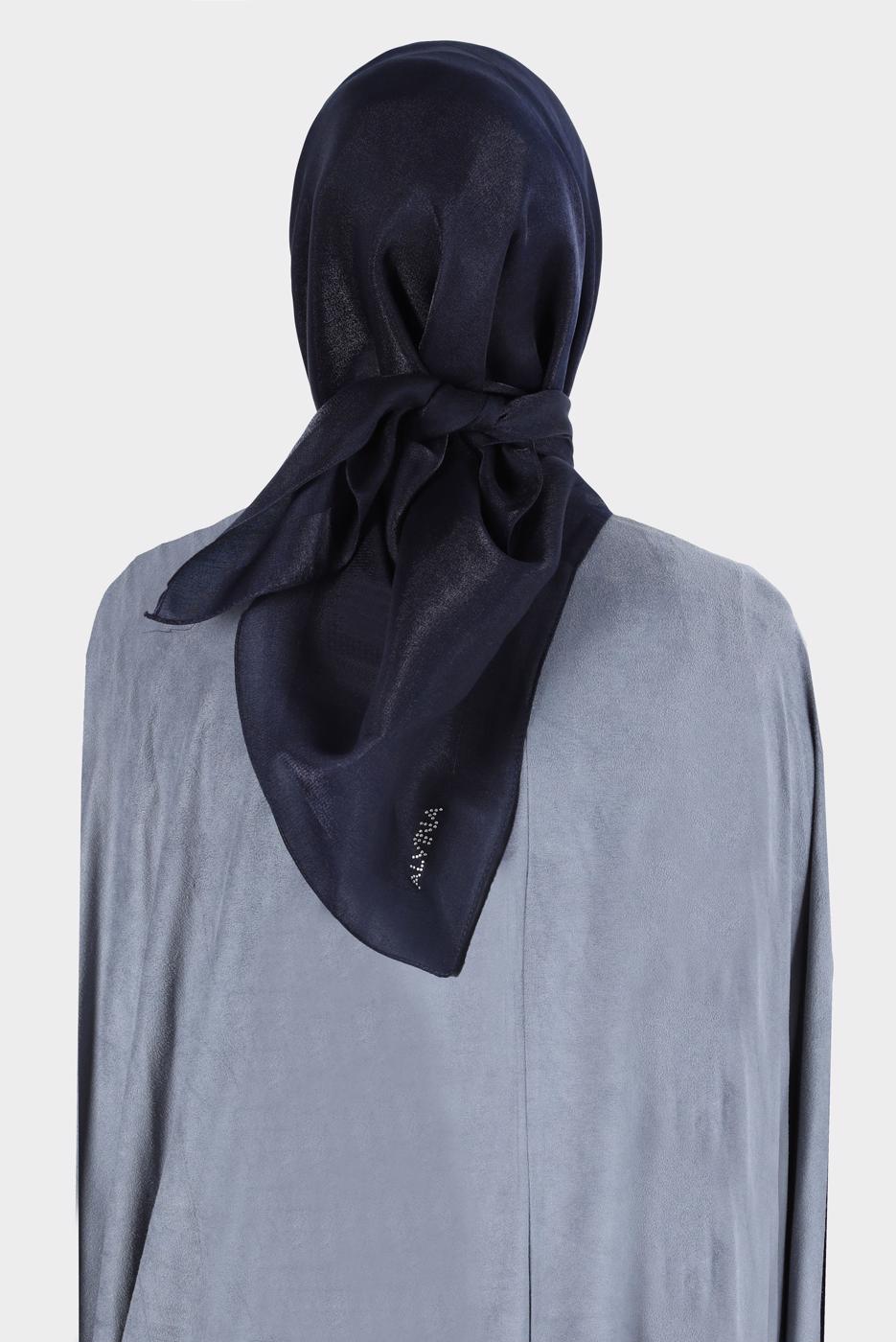 Tesettür giyim LACİVERT ALVİNA PARILTI BANTLI ŞAL T 8126