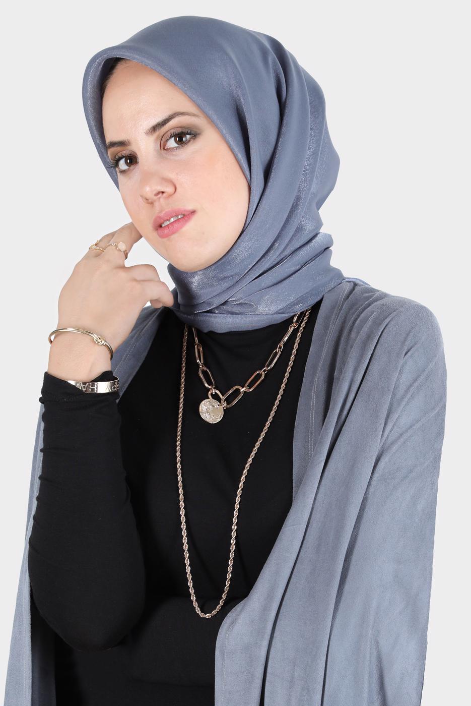 Tesettür giyim LACİVERT ALVİNA PARILTI BANTLI ŞAL T 8126