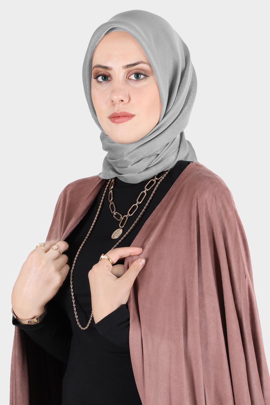 Tesettür giyim BEJ ALVİNA PARILTI BANTLI ŞAL T 8126