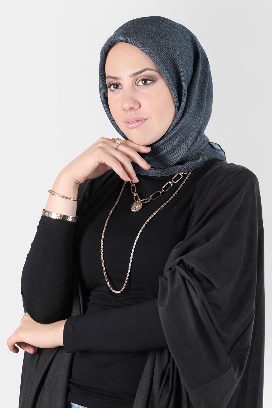 Tesettür giyim LACİVERT ALVİNA ÜÇİPLİK EFEKTLİ EŞARP T 8127