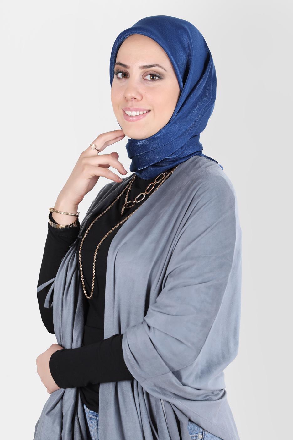 Tesettür giyim LACİVERT ALVİNA ÜÇİPLİK EFEKTLİ EŞARP T 8127