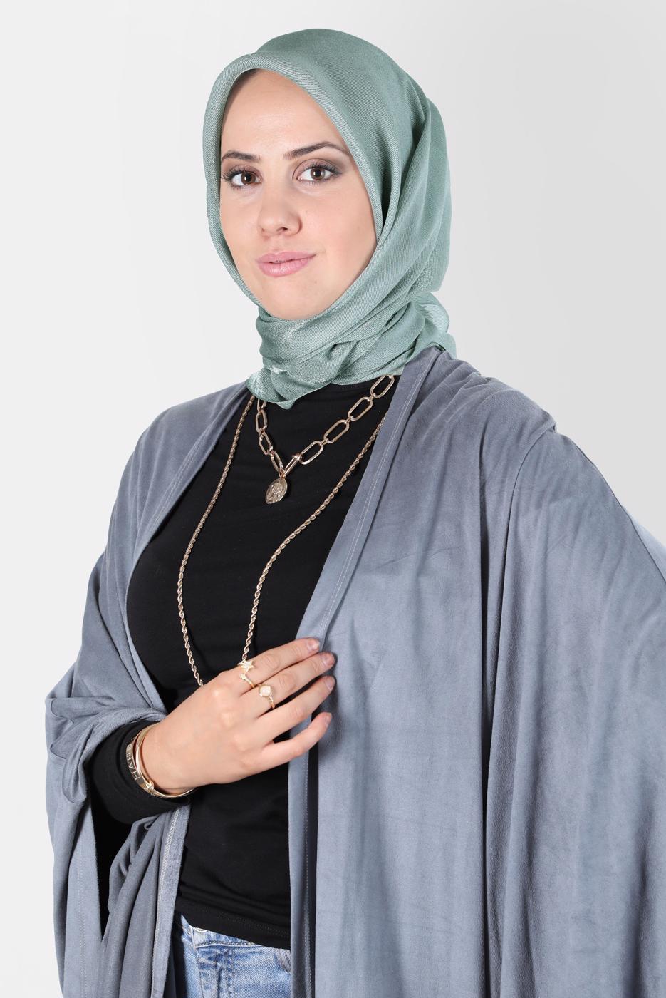 Tesettür giyim YEŞİL ALVİNA ÜÇİPLİK EFEKTLİ EŞARP T 8127