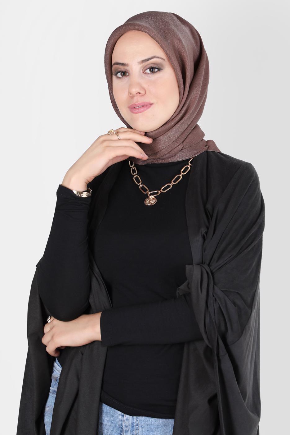 Tesettür giyim VİZON ALVİNA ÜÇİPLİK EFEKTLİ EŞARP T 8127