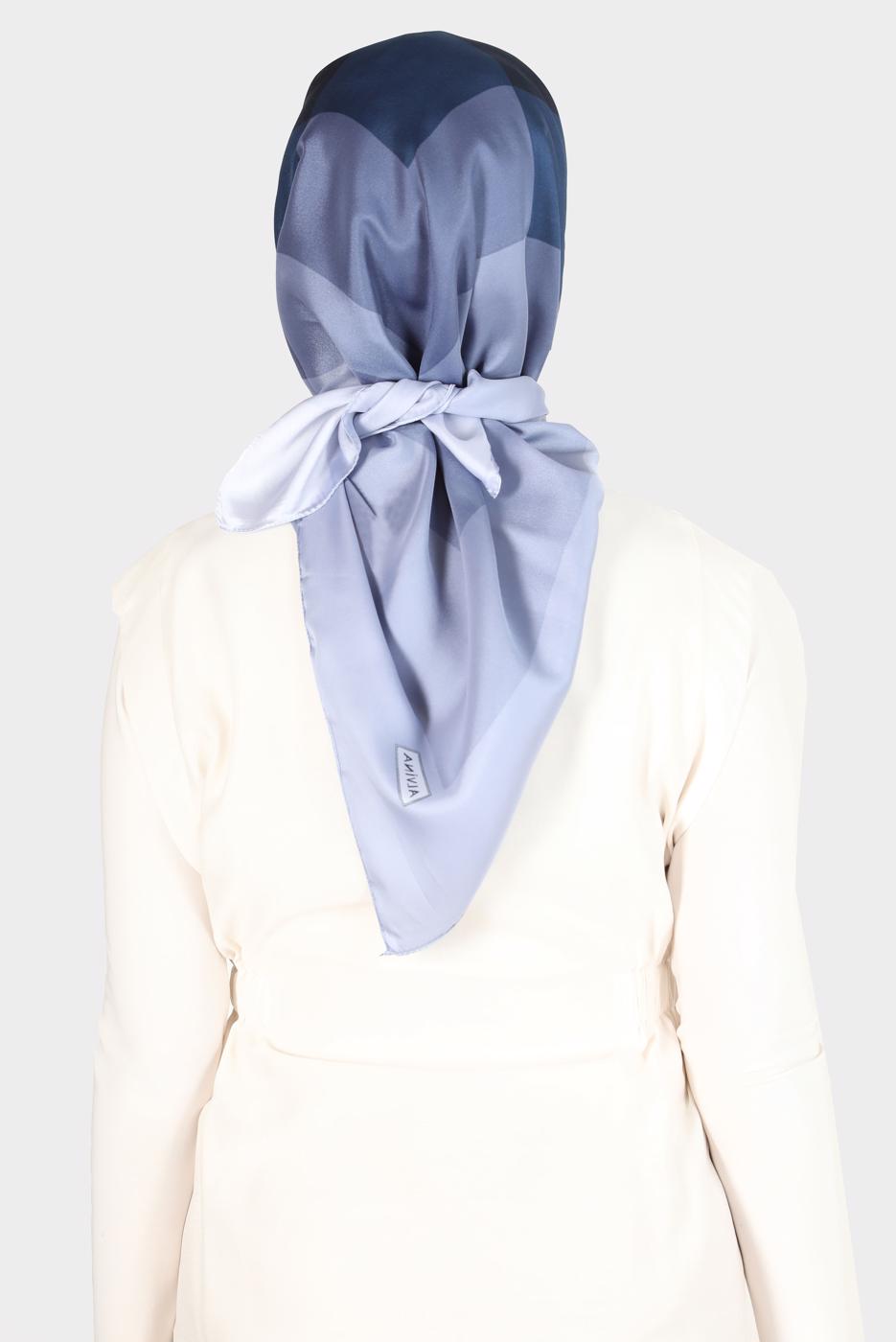 Vêtements hijab BLEU MARINE ÉCHARPE À MOTIF ALVİNA 8131