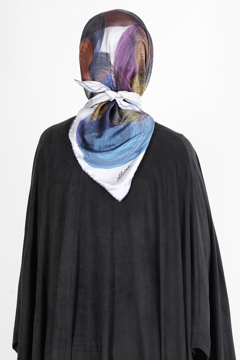 Tesettür giyim MAVİ ALVİNA DİJİTAL SURA EŞARP 8133 