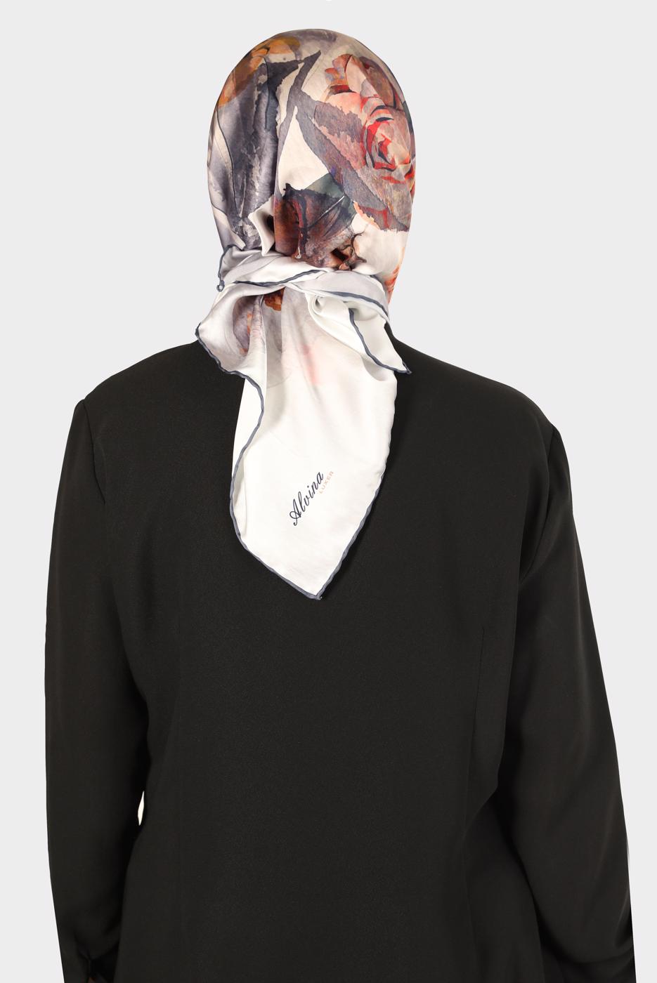 Tesettür giyim GRİ ALVİNA DİJİTAL SURA EŞARP 8134 