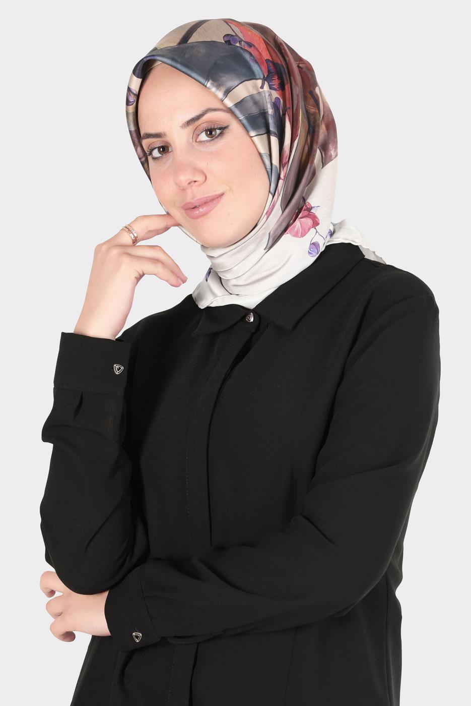 Tesettür giyim BEJ ALVİNA DİJİTAL SURA EŞARP 8134 